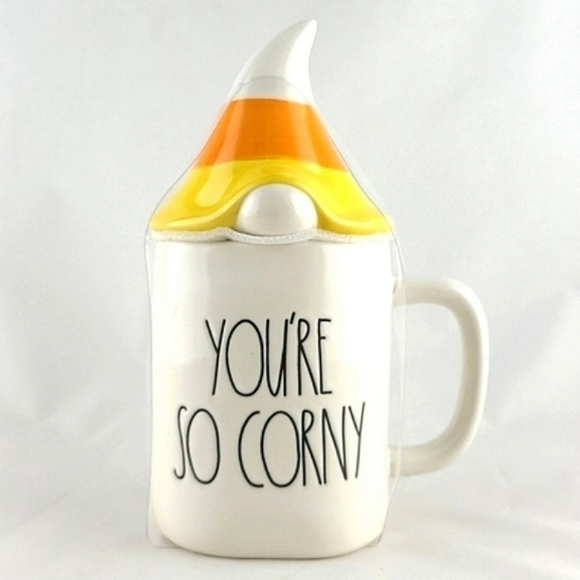 ⭐️2/ $60⭐️ Rae  Dunn Mug & Topper Large Letters YOU'RE SO CORNY White Orange - Picture 1 of 11